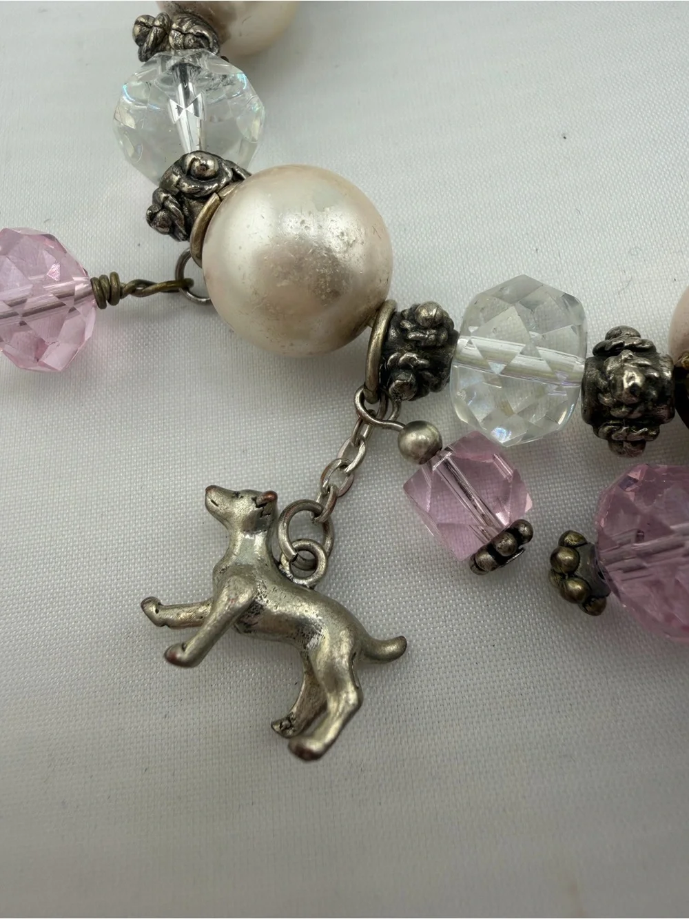 Vintage Faux Pearl Crystal Charm Bracelet Treasure Chest Dog Lizard Bracelet